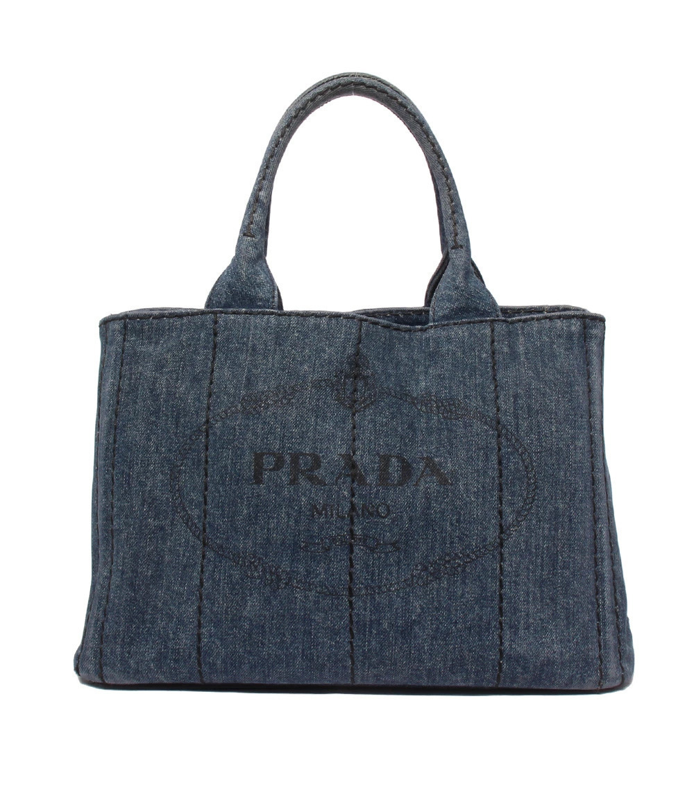 Prada blue denim Canapa Tote dual rolled top handles